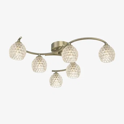Knees dar lighting Nak6475-06 Nakita 6 Light Semi Flush Antique Brass With Dimpled Glass