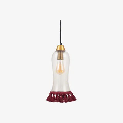 La Redoute Statement Clear Glass and Red Fringe Tassel Pendant Ceiling Light