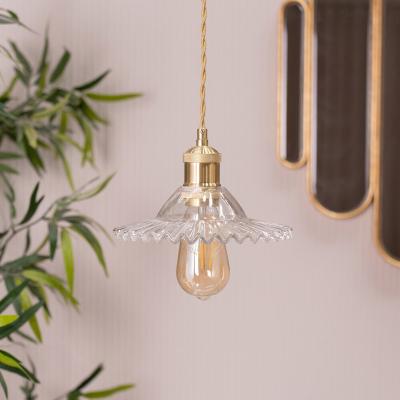 La Redoute Brushed Gold Pendant Light with Clear Frilled Glass Shade