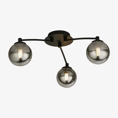 La Redoute 3 Light Smoked Glass and Black Ceiling Pendant