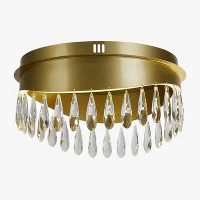 La Redoute Gold LED Ceiling Light with Hanging Pear Drop Crystals