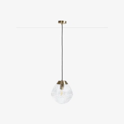 La Redoute Ari Vintage Pendant Ceiling Light in Brass & Ribbed Glass