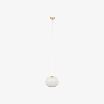 La Redoute White Ribbed Glass with Gold Fittings Oval Pendant Ceiling Light