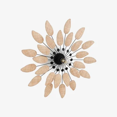 La Redoute Léonie Wall Or Ceiling Light in Steel and Cane, Diameter 71.5cm