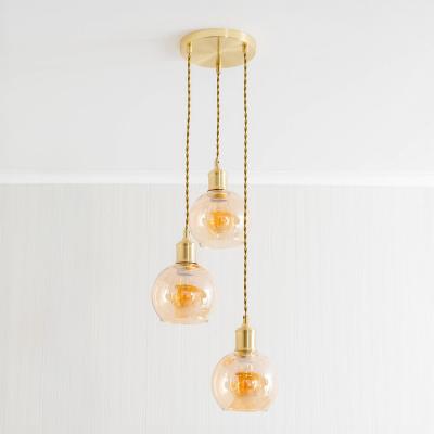 La Redoute Amber Glass Globe 3-Drop Cluster Ceiling Pendant Light