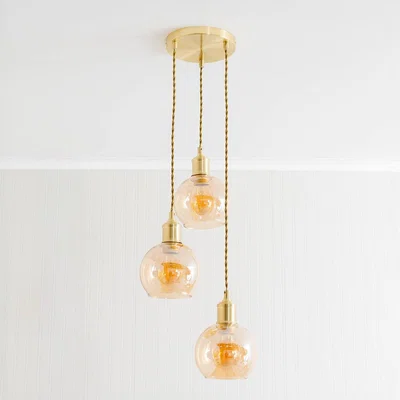 La Redoute Amber Glass Globe 3-Drop Cluster Ceiling Pendant Light