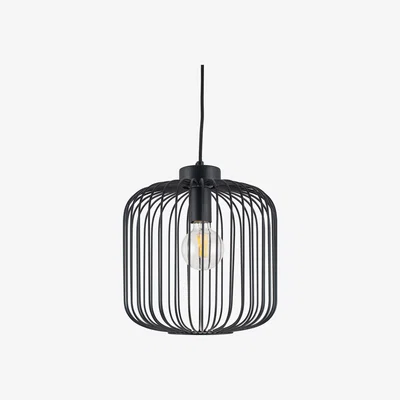 La Redoute Matt Black Metal Wire Cage with Exposed Bulb Pendant Ceiling Light
