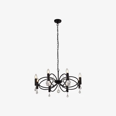 La Redoute Black Metal Ceiling Pendant with Crystal Glass Detail and 8 Lights