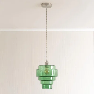 La Redoute Brushed Chrome Single Ceiling Pendant Light with Glass 5-Tier Shade