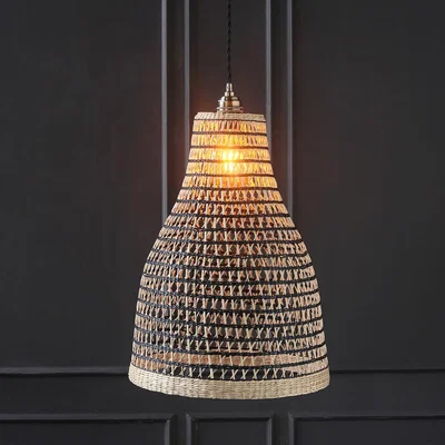 La Redoute Natural and Black Seagrass Woven Bell Pendant Ceiling Shade (H47cm)