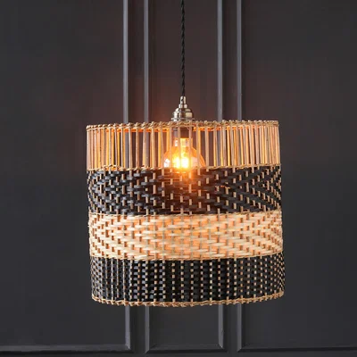 La Redoute Natural and Black Panel Circular Bamboo/Rattan Pendant Ceiling Shade (H35cm)