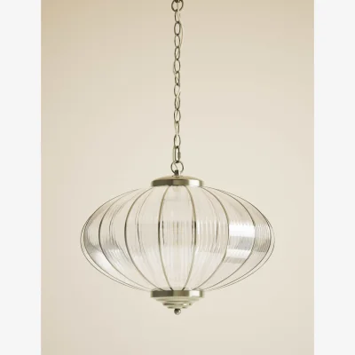 Marks & Spencer M&S Gemball Glass Ribbed Pendant Light Antique Brass