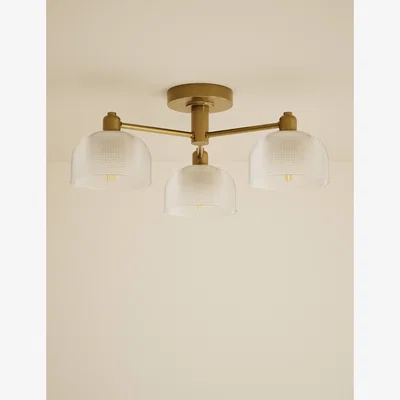 Marks & Spencer M&S Glass Reeded 3 Light Flush Ceiling Light Antique Brass