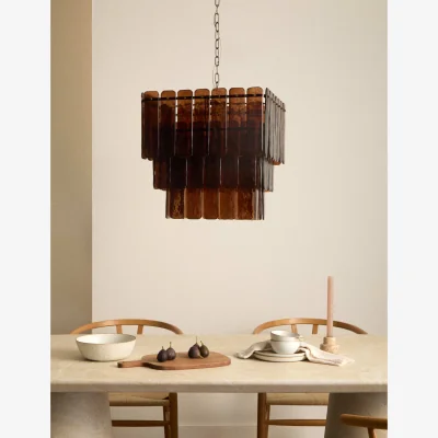 Marks & Spencer M&S Glass 3 Tier Square Pendant Light Brown