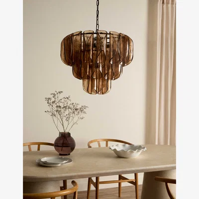 Marks & Spencer M&S 3-Tier Curved Glass Pendant Light Brown