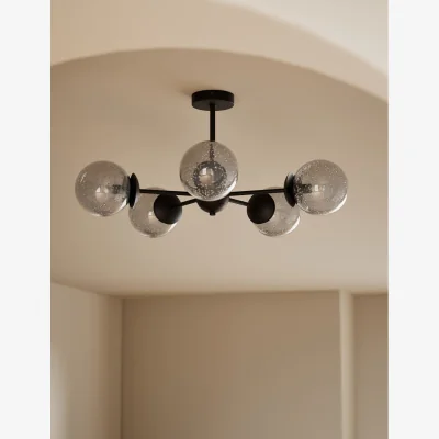 Marks & Spencer M&S Sputnik Bubble Glass 5 Arm Flush Ceiling Light Black