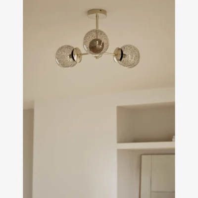 Marks & Spencer M&S Sputnik Bubble Glass 3 Arm Flush Ceiling Light Champagne