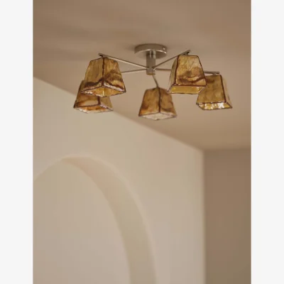 Marks & Spencer M&S Glass 5 Light Flush Ceiling Light Brown