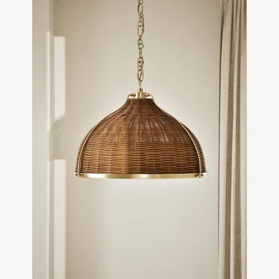 Marks & Spencer M&S Collection Bell Rattan Pendant Brass Metalwork - Brown, Brown