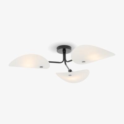 Made.com Folio Flush Ceiling Light, Black & Frosted Glass