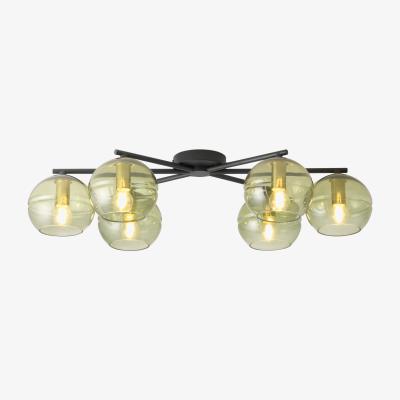 Made.com Mika Flush Light, Large, Green Glass & Black Metal