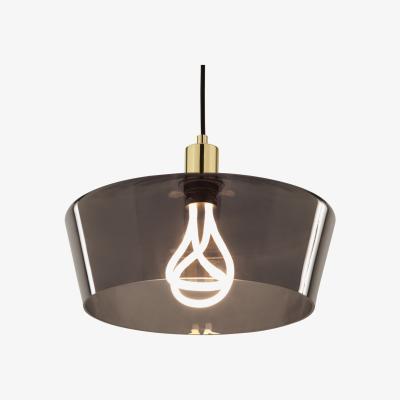 Made.com Kem Pendant Light and Plumen 001 LED Bulb, Smoke Grey Glass and Brass