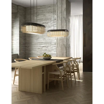 Made in Design Bamboo Oval Pendant - / Large - 78 x 45 x H 24 cm by Forestier White
