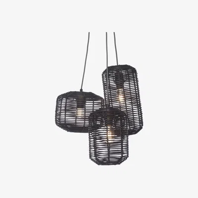 Made in Design Tanami Tube Pendant cane & fibres wood black / 3 Lampshades - Rattan - GOOD&MOJO