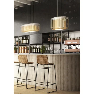 Made in Design Bamboo Oval Pendant - / Medium - 80 x 38 x H 24 cm by Forestier White/Natural wood