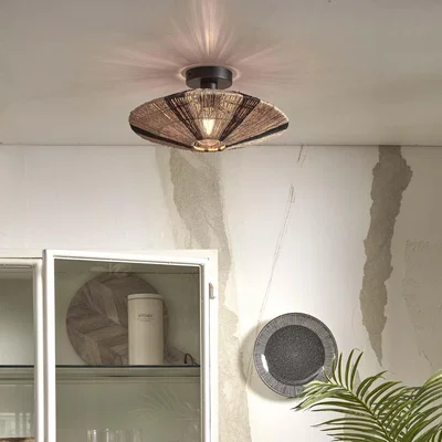 Made in Design Ceiling light Iguazu Flat cane & fibres natural & black jute / Ø 40 x H 12 cm - GOOD&MOJO