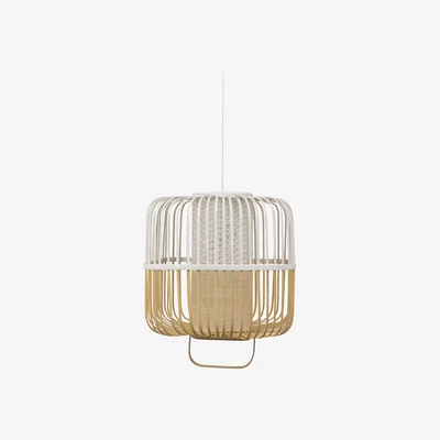 Made in Design Bamboo Square Pendant - / Medium - H 43 cm by Forestier White/Natural wood