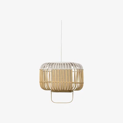 Made in Design Bamboo Square Pendant - / Small - H 34 cm by Forestier White/Natural wood