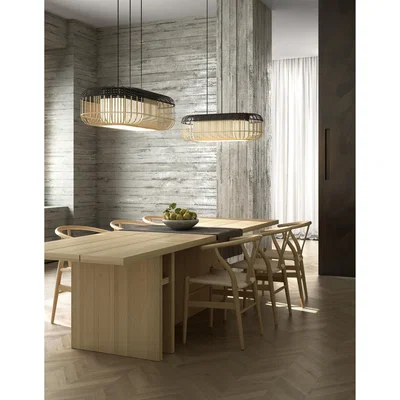 Made in Design Bamboo Oval Pendant - / Large - 78 x 45 x H 24 cm by Forestier Black/Natural wood