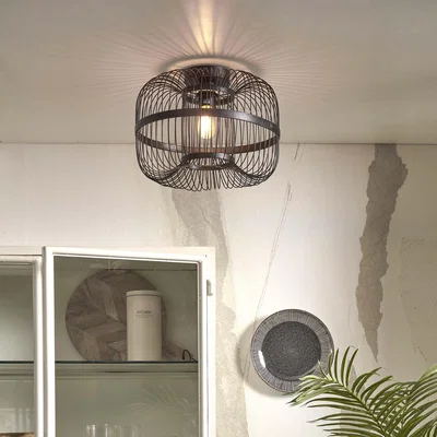 Made in Design Ceiling light Hokkaido cane & fibres wood black bamboo / Ø 38 x H 25 cm - GOOD&MOJO