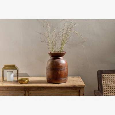 Nkuku Nkuku Kawasan Reclaimed Traditional Tall Pot | Gift Jewellery & Accessories | Dark Stain