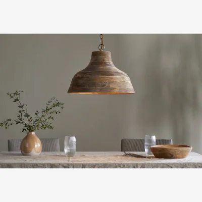 Nkuku nkuku Nadi Grooved Wood Pendant | Lights | Natural/Antique Brass