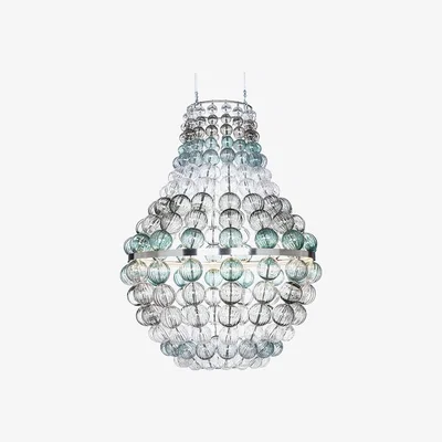 Nordic Nest Örsjö Belysning The Crown chandelier Stainless steel green smoke-coloured & clear glass