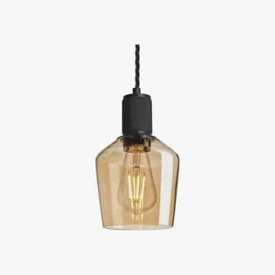 Olivia's Industville Knurled Tinted Glass Schoolhouse Pendant in Amber with Black Holder / Large