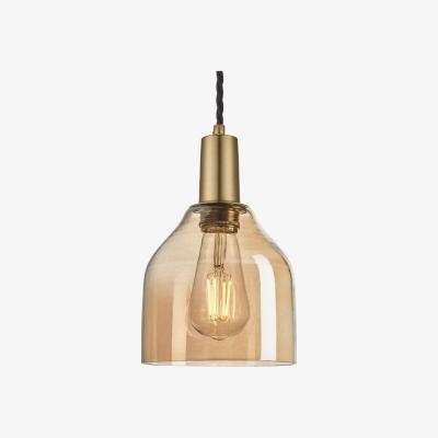 Olivia's Industville Sleek Tinted Glass Cone Amber Pendant / 6 Inch Brass Holder
