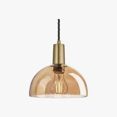 Olivia's Industville Sleek Tinted Glass Dome Amber Pendant / 8 Inch Pewter Holder