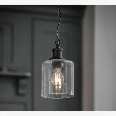Olivia's Garden Trading Hoxton Cylinder Pendant Light in Black Steel