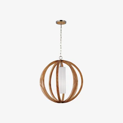 Olivia's Elstead Allier Light Pendant Wood and Brushed Steel / Large
