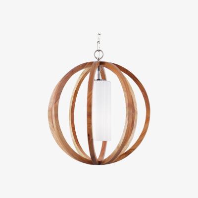 Olivia's Elstead Allier Light Pendant Wood and Brushed Steel Small | Outlet / Small