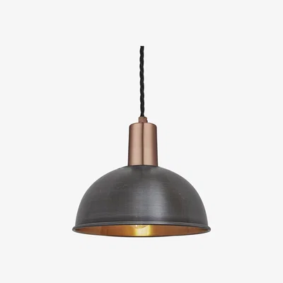 Olivia's Industville Sleek Dome Pewter And Copper Pendant / 8 Inch Copper Holder