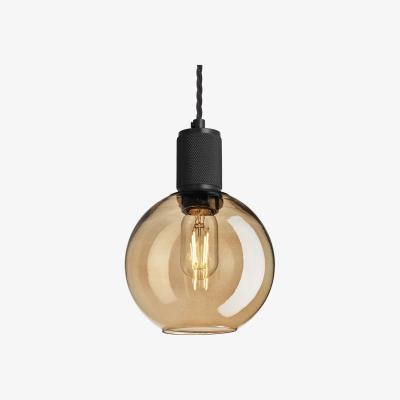 Olivia's Industville Knurled Tinted Glass Globe Pendant Light in Amber with Black Holder / Small