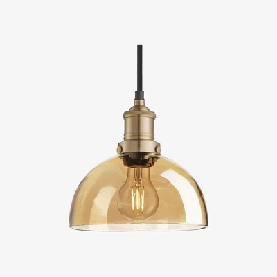Olivia's Industville Brooklyn Tinted Glass Dome Amber Pendant / 8 Inch Brass Holder