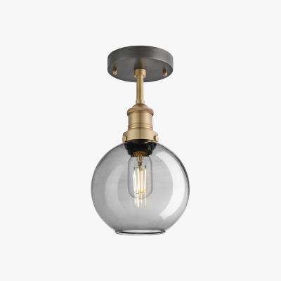 Olivia's Industville Brooklyn 7 Inch Globe Flush Mount / Smoke Grey Tinted Glass and Brass Holder