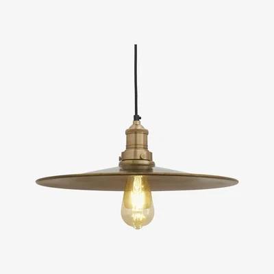 Olivia's Industville Brooklyn Flat Pendant - 15 Inch - Brass Shade Brass Holder / Brass Holder
