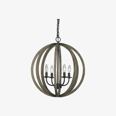 Olivia's Elstead Allier 4 Light Iron Pendant Weather Oak Wood and Antique Forged