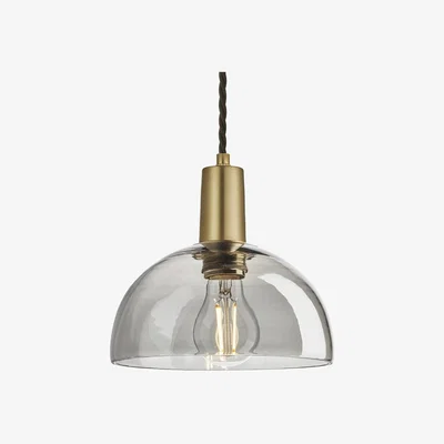 Olivia's Industville Sleek 8 Inch Tinted Glass Dome Pendant / Smoke Grey Tinted Glass and Pewter Holder